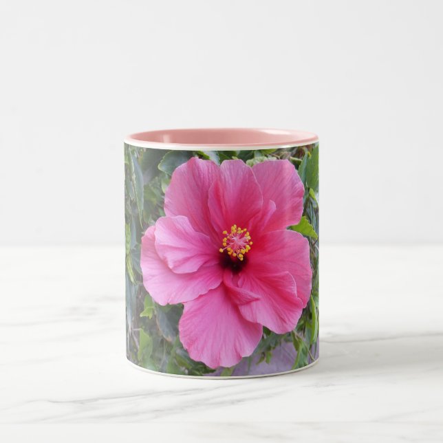 Pink Hibiscus mug - choose style & colour (Center)