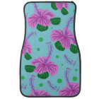 Pink Hibiscus on a turquoise background car mat