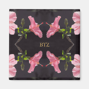 Pink Hibiscus on Black Magnet
