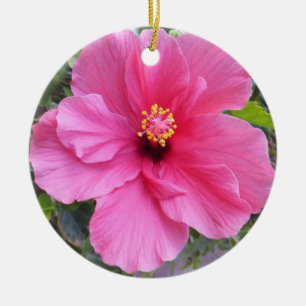 Pink Hibiscus ornament, customize Ceramic Ornament