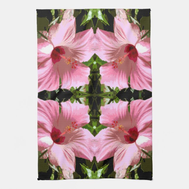 Pink Hibiscus Pattern Kitchen Towel (Vertical)