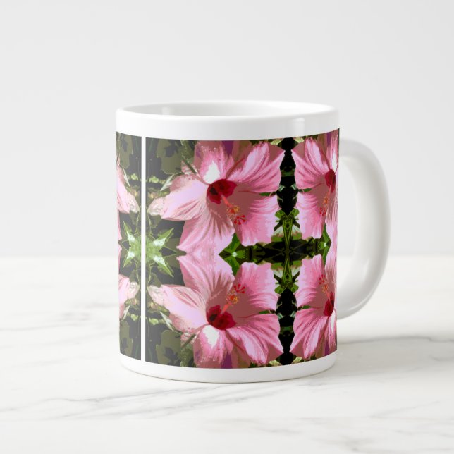 Pink Hibiscus Pattern Large Coffee Mug (Front Right)
