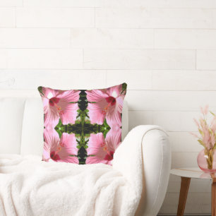 Pink Hibiscus Pattern Throw Pillow