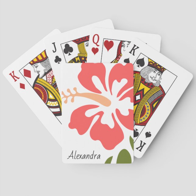 Pink Hibiscus Personalized Playing Cards (Back)