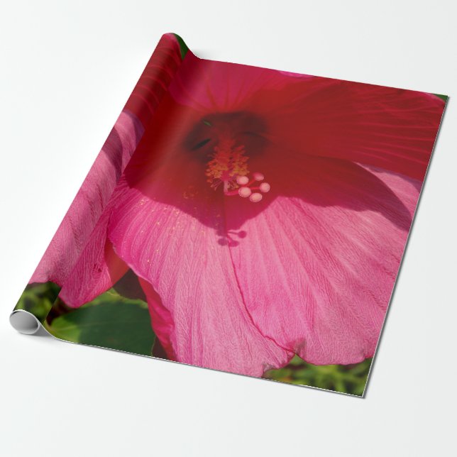Pink Hibiscus Photo Linen Wrapping Paper (Unrolled)