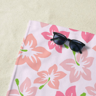 Pink Hibiscus, Pink Flowers, Pattern Of Flowers Beach Towel