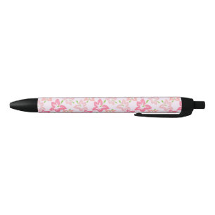 Pink Hibiscus, Pink Flowers, Pattern Of Flowers Black Ink Pen