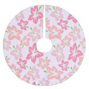 Pink Hibiscus, Pink Flowers, Pattern Of Flowers Brushed Polyester Tree Skirt