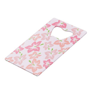 Pink Hibiscus, Pink Flowers, Pattern Of Flowers Credit Card Bottle Opener