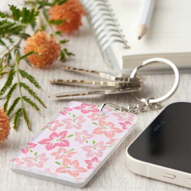 Pink Hibiscus, Pink Flowers, Pattern Of Flowers Keychain (Front Right)