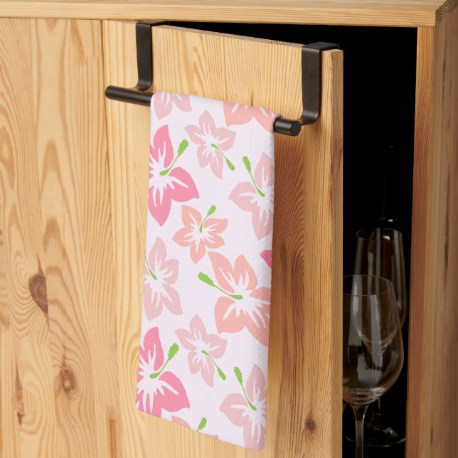 Pink Hibiscus, Pink Flowers, Pattern Of Flowers Kitchen Towel (Thirds Fold)