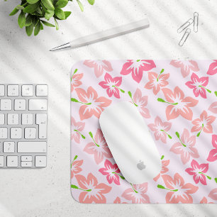 Pink Hibiscus, Pink Flowers, Pattern Of Flowers Mouse Pad