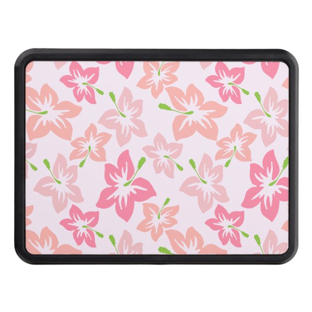 Pink Hibiscus, Pink Flowers, Pattern Of Flowers Trailer Hitch Cover (Front)
