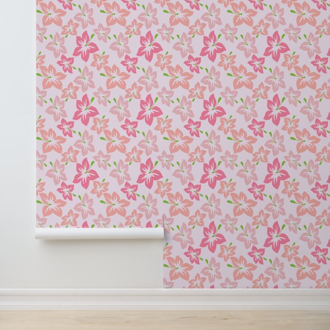 Pink Hibiscus, Pink Flowers, Pattern Of Flowers Wallpaper (Application)