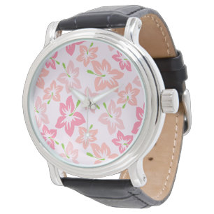 Pink Hibiscus, Pink Flowers, Pattern Of Flowers Watch