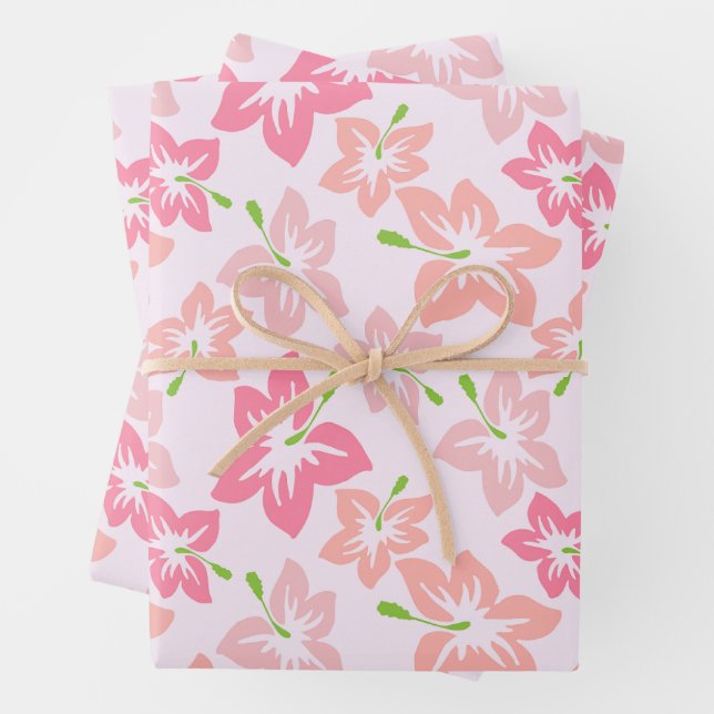 Pink Hibiscus, Pink Flowers, Pattern Of Flowers Wrapping Paper Sheet (In situ)