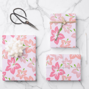 Pink Hibiscus, Pink Flowers, Pattern Of Flowers Wrapping Paper Sheet