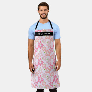 Pink Hibiscus, Pink Flowers, Your Name Apron