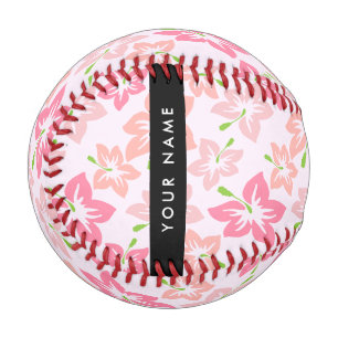Pink Hibiscus, Pink Flowers, Your Name Baseball