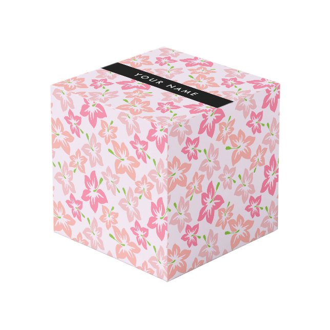 Pink Hibiscus, Pink Flowers, Your Name Cube (Front Angled)
