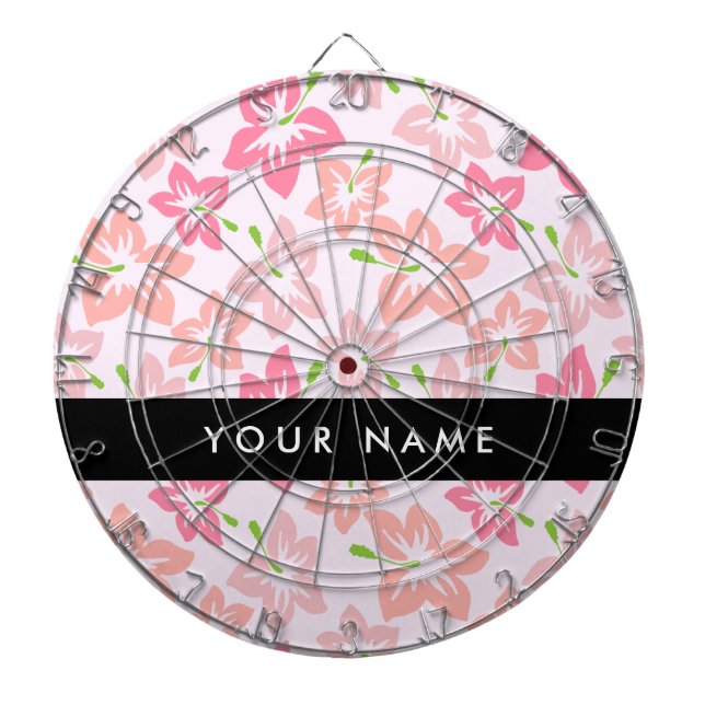 Pink Hibiscus, Pink Flowers, Your Name Dartboard (Front)
