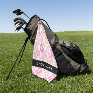 Pink Hibiscus, Pink Flowers, Your Name Golf Towel