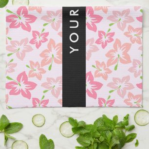 Pink Hibiscus, Pink Flowers, Your Name Kitchen Towel