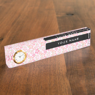 Pink Hibiscus, Pink Flowers, Your Name Nameplate