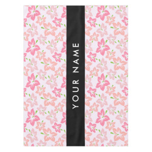 Pink Hibiscus, Pink Flowers, Your Name Tablecloth