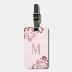 Pink Hibiscus Rose Gold Luggage ID Tag