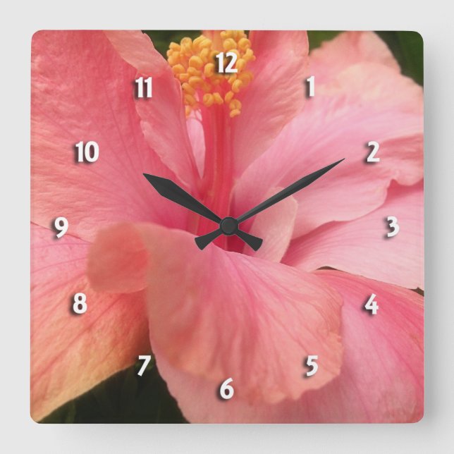 Pink Hibiscus Round Clock (Front)