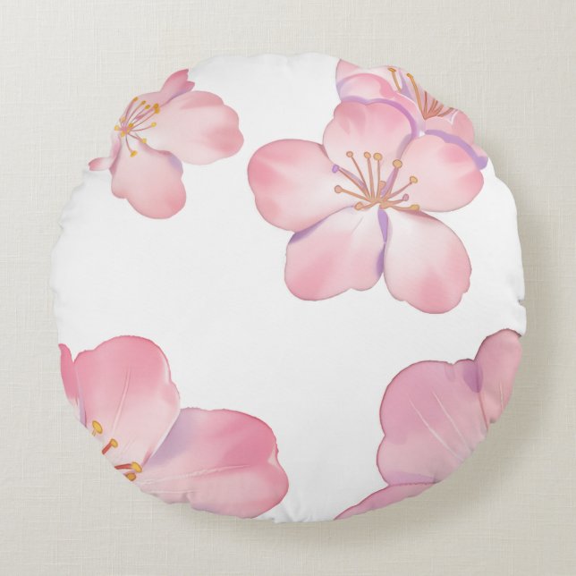 Pink hibiscus round pillow (Front)