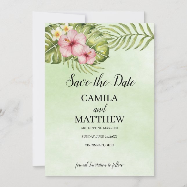 Pink Hibiscus Save The Date (Front)