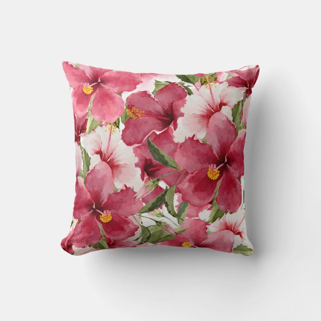 Pink Hibiscus Throw Pillow (Front)