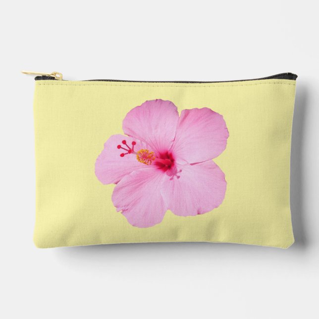 Pink Hibiscus Tropical Flower Accessory Pouch (Front)