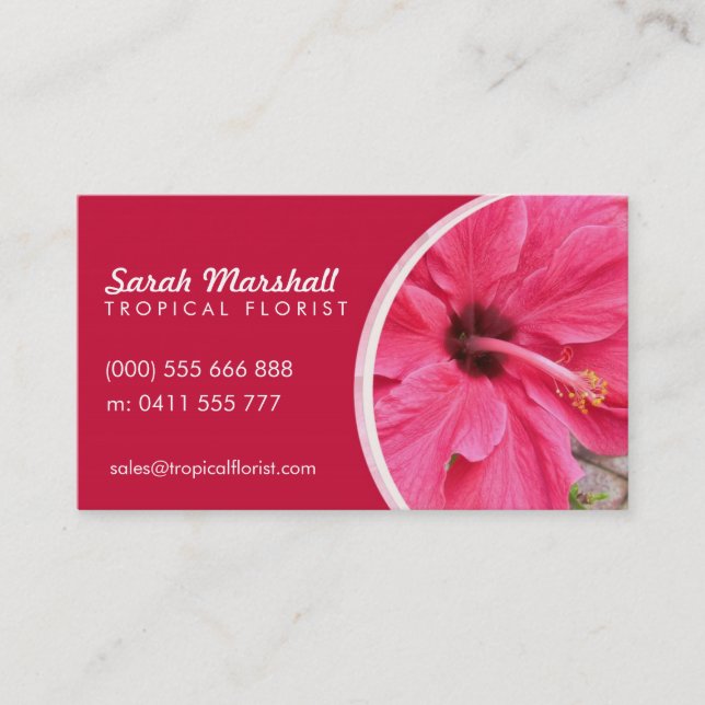 Pink Hibiscus Tropical Flower Business Card (Front)