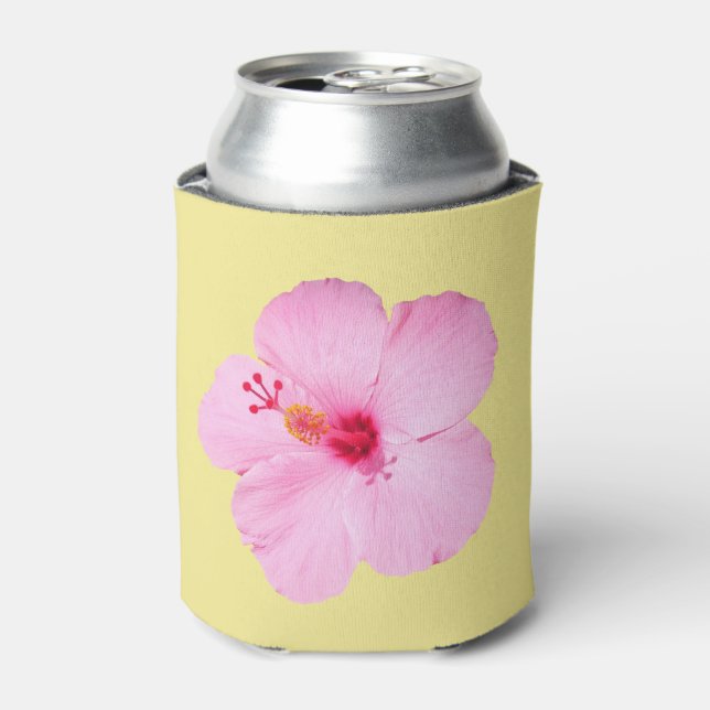 Pink Hibiscus Tropical Flower Can Cooler (Can Front)
