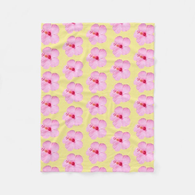 Pink Hibiscus Tropical Flower Fleece Blanket (Front)