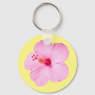 Pink Hibiscus Tropical Flower Keychain