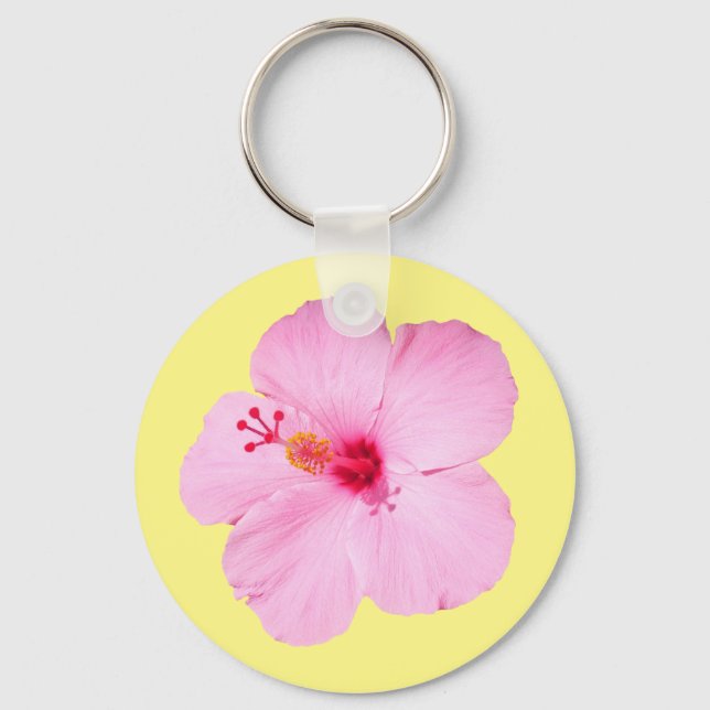 Pink Hibiscus Tropical Flower Keychain (Front)