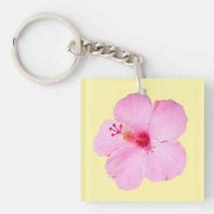 Pink Hibiscus Tropical Flower Keychain