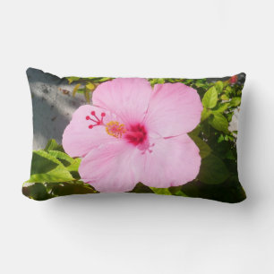Pink Hibiscus Tropical Flower Lumbar Pillow
