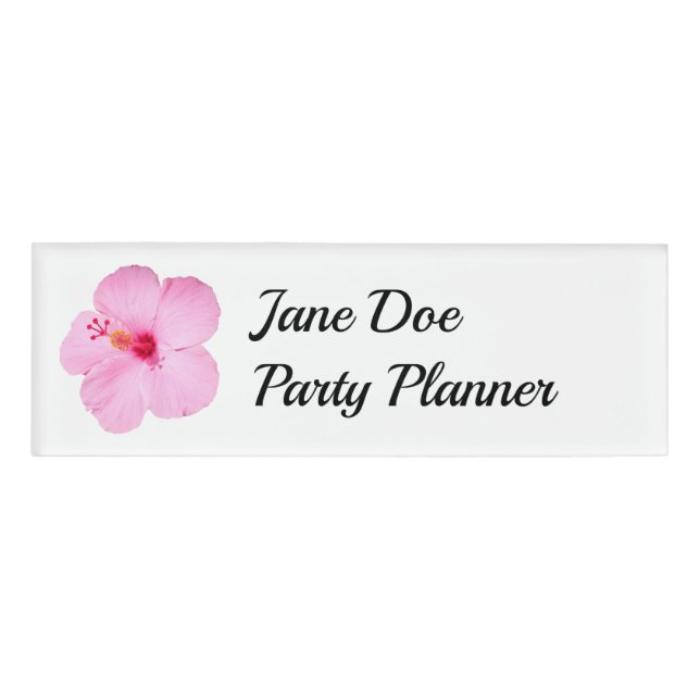 Pink Hibiscus Tropical Flower Name Tag (Front)