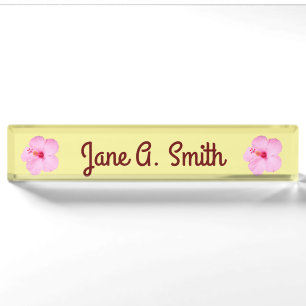 Pink Hibiscus Tropical Flower Nameplate