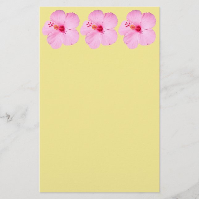 Pink Hibiscus Tropical Flower Stationery (Front)
