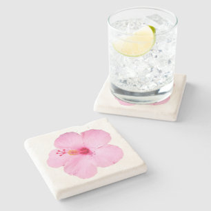 Pink Hibiscus Tropical Flower Stone Coaster