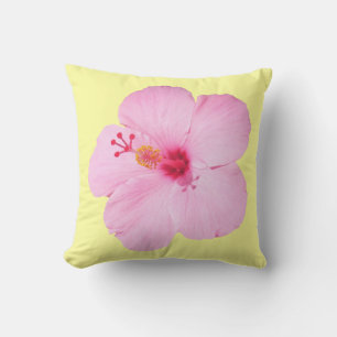 Pink Hibiscus Tropical Flower Throw Pillow