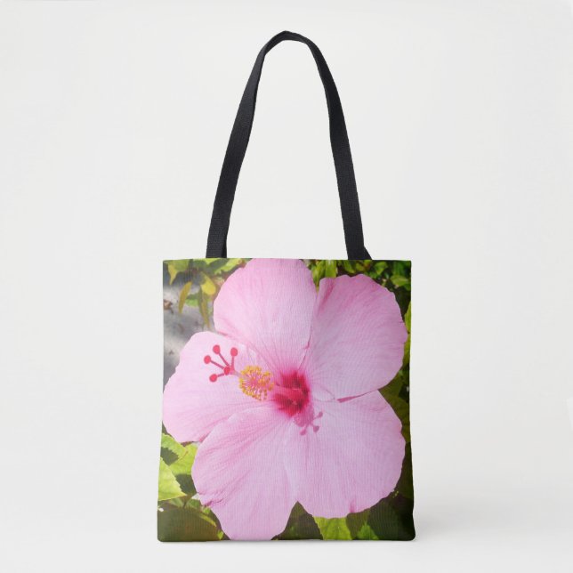 Pink Hibiscus Tropical Flower Tote Bag (Front)
