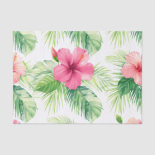 Pink Hibiscus Tropical Palm Watercolor Tissue Paper