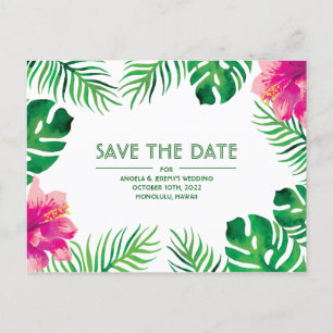 Pink Hibiscus Tropical Save the Date Postcard